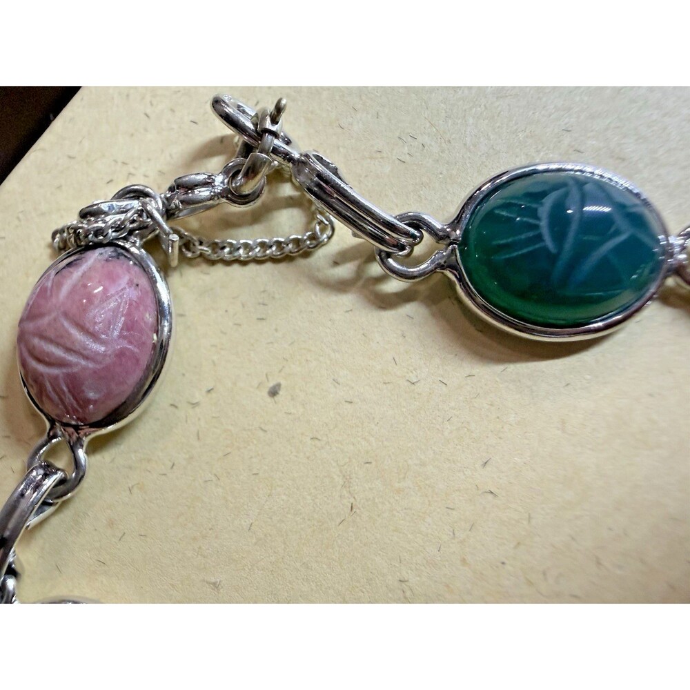 Vintage Egyptian Scarab Bracelet Signed A&Z Ster 6 Carved Stones Rare - Picture 10 of 16
